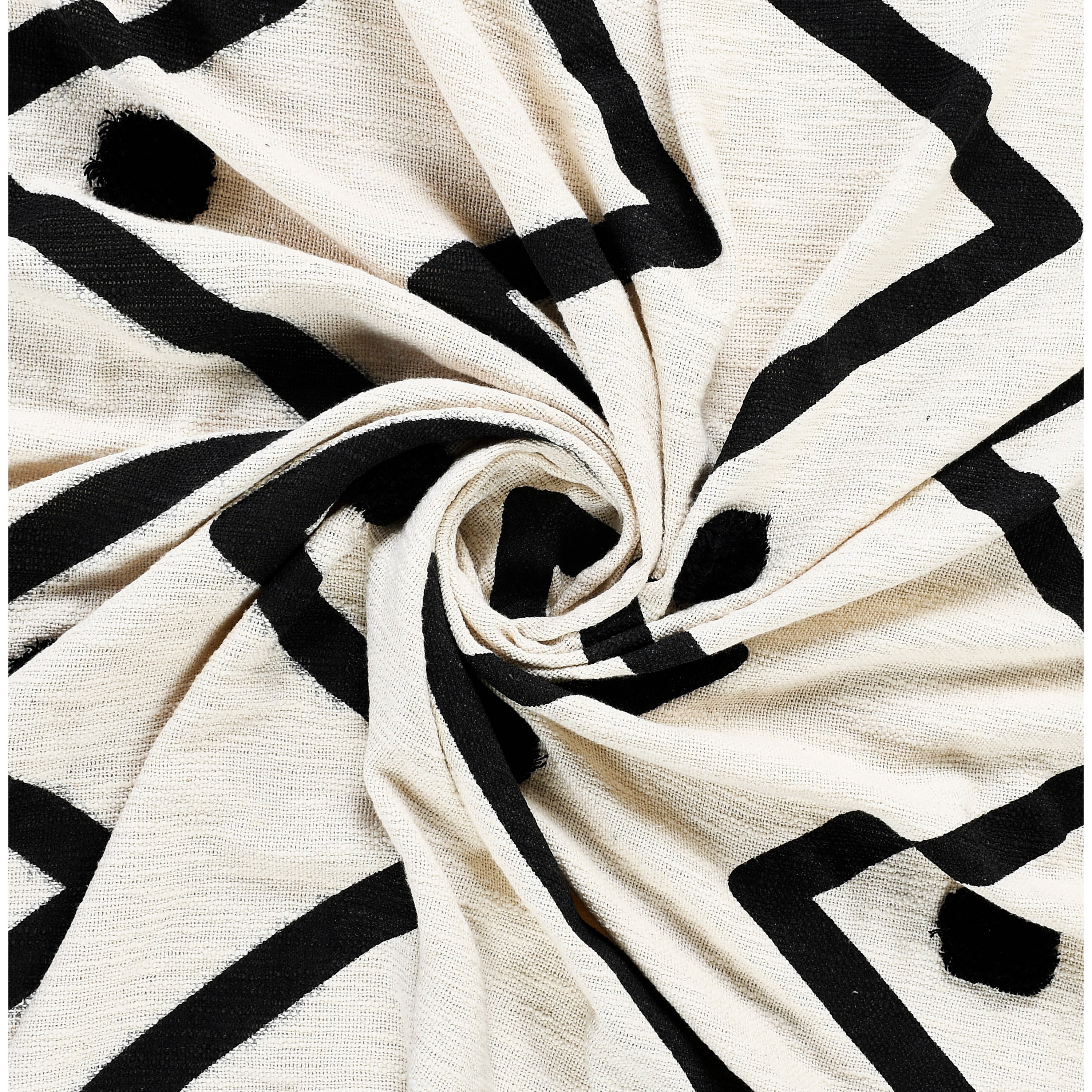 LR Home and Evette Rios Cream and Black Chevron Stripe Cotton Throw Blanket, 50" x 60"
