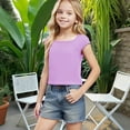 thumbnail image 5 of Piuwrlz Summer Short T Shirt Sleeve Kid Girl Boy Purple T-Shirt Square Collar Shirt Top Purple Size 130, 5 of 9