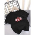 thumbnail image 1 of 1pc Girls' Summer Cotton T-Shirt with Cartoon Strawberry Print, Crew Neck, Slight Stretch Knit Fabric, Casual Regular Fit Top for Outdoor Activities, 1 of 7