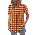 thumbnail image 2 of Xixinqiwan Women Tops,Women's Boho Short Sleeve Shirts Floral Work Blouses Dressy Casual Round Neck Loose Chiffon Flowy Tops T-shirts Orange M, 2 of 7