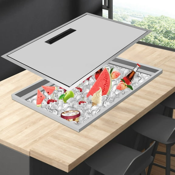 50L Drop in Ice Chest 23''Lx17''Wx12''H W/ Cover 304 Stainless Steel Drop in Cooler for Cold Wine Beer