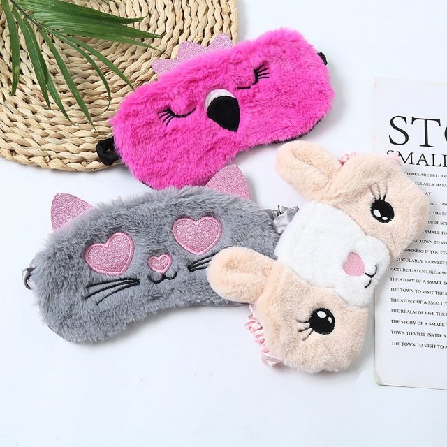 Paquete de 3 antifaz para dormir con lindo gato y animal para niñas, suave y lindo gato de dibujos animados