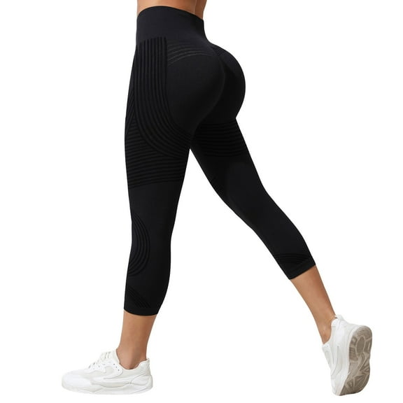 BLOCLOALO Capri Anti Cellulite Compression 3D Leggings High Waisted Push Up Sculpting Fitness Pants Compression Leggings No Front Seam Workout High Waist Yoga Pants Buttlifting Leggings Black L