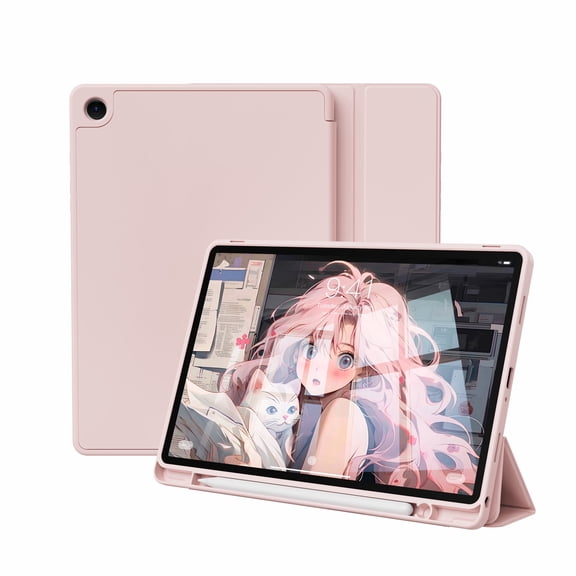 Kenke Case for Samsung Galaxy Tab A9 /A9 Plus 11 Inch 2023 (SM-X210/X216/X218), with Pencil Holder, Slim Lightweight Soft TPU Back Smart Cover, Auto Sleep/Wake, Pink