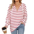 thumbnail image 2 of Winter Striped Drawstring Hooded Long Sleeve Sweatshirt Top for Women Cozy Casual Pullover, 2 of 8