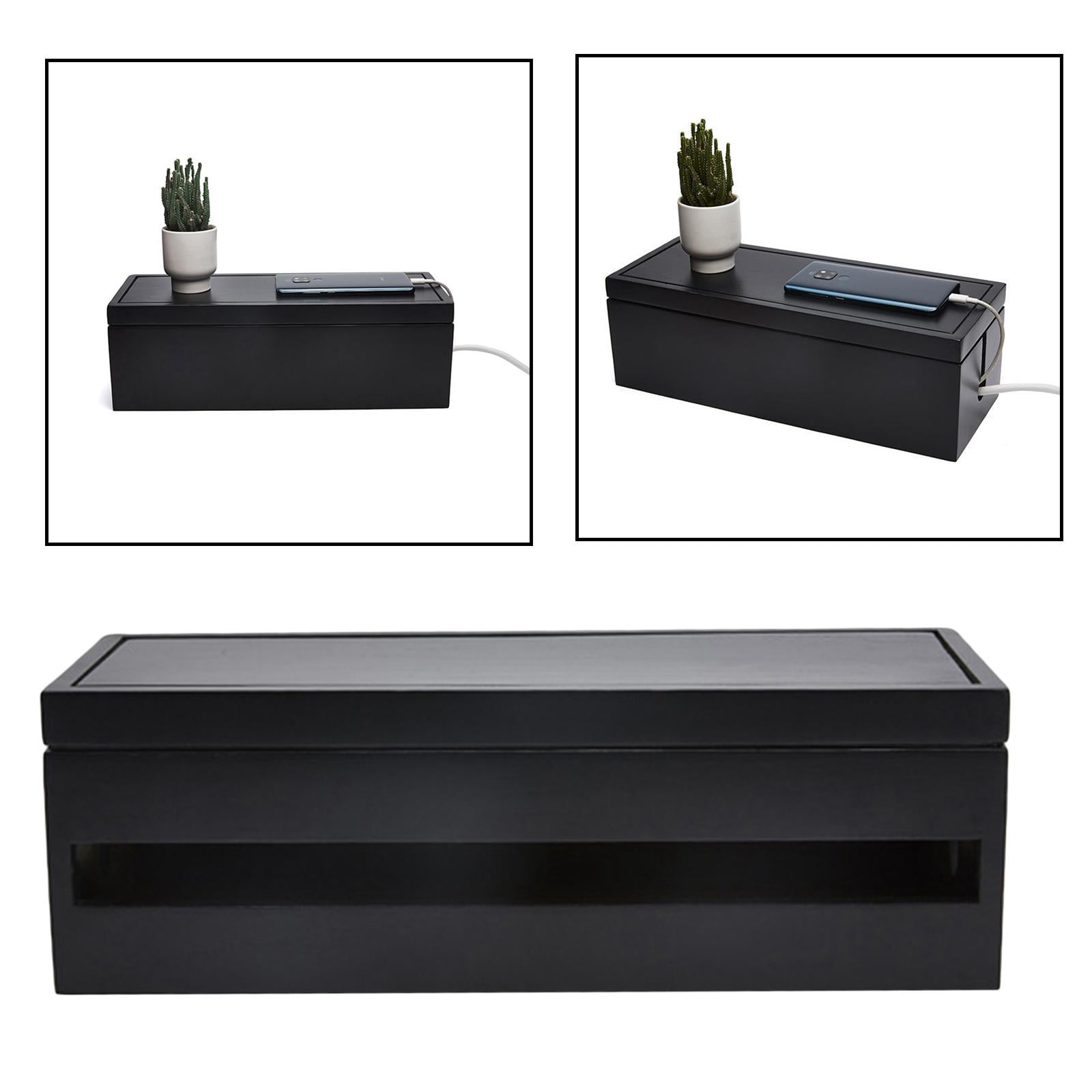 Fiocias Cable Management Box, 14.8x5.6x4.8 inch, Wooden Case, Cord Organizer for Desk TV Black