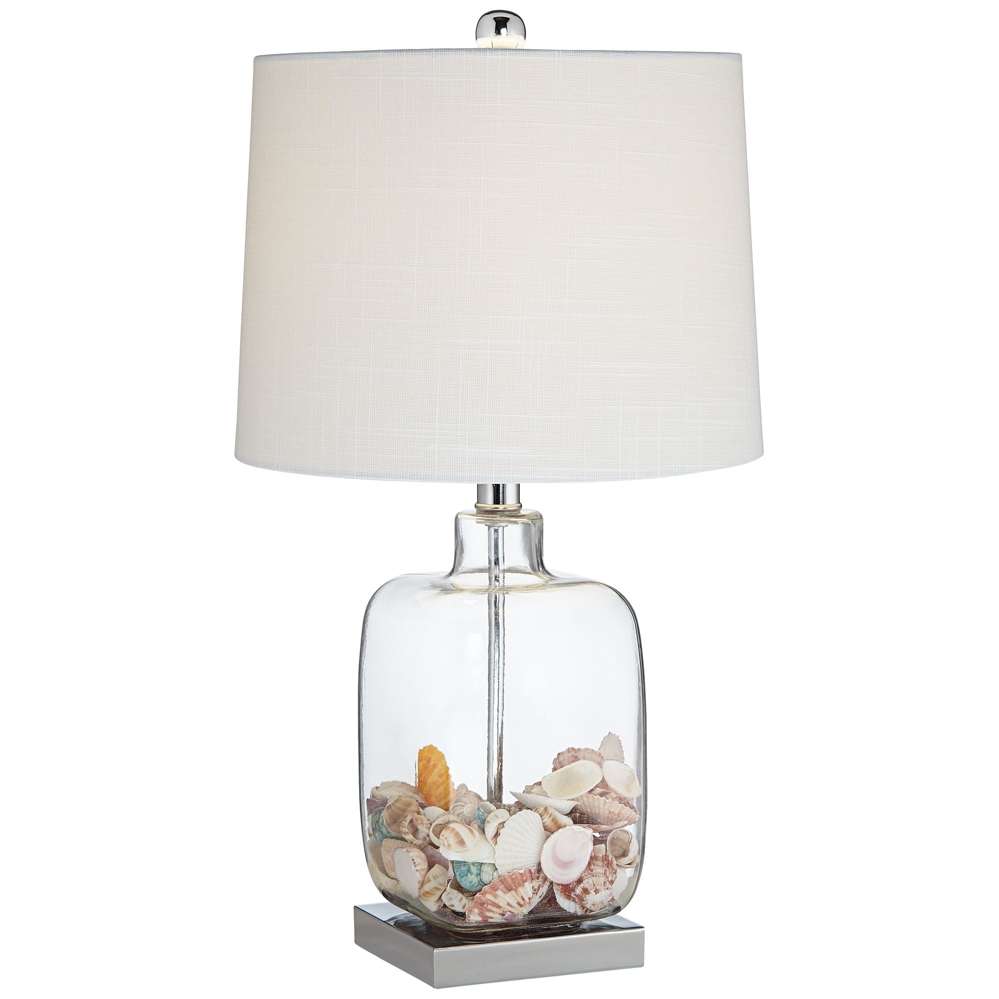 360 Lighting Coastal Accent Table Lamp 21.75" High Clear Glass Fillable Sea Shells White Drum Shade for Living Room Family Bedroom Bedside