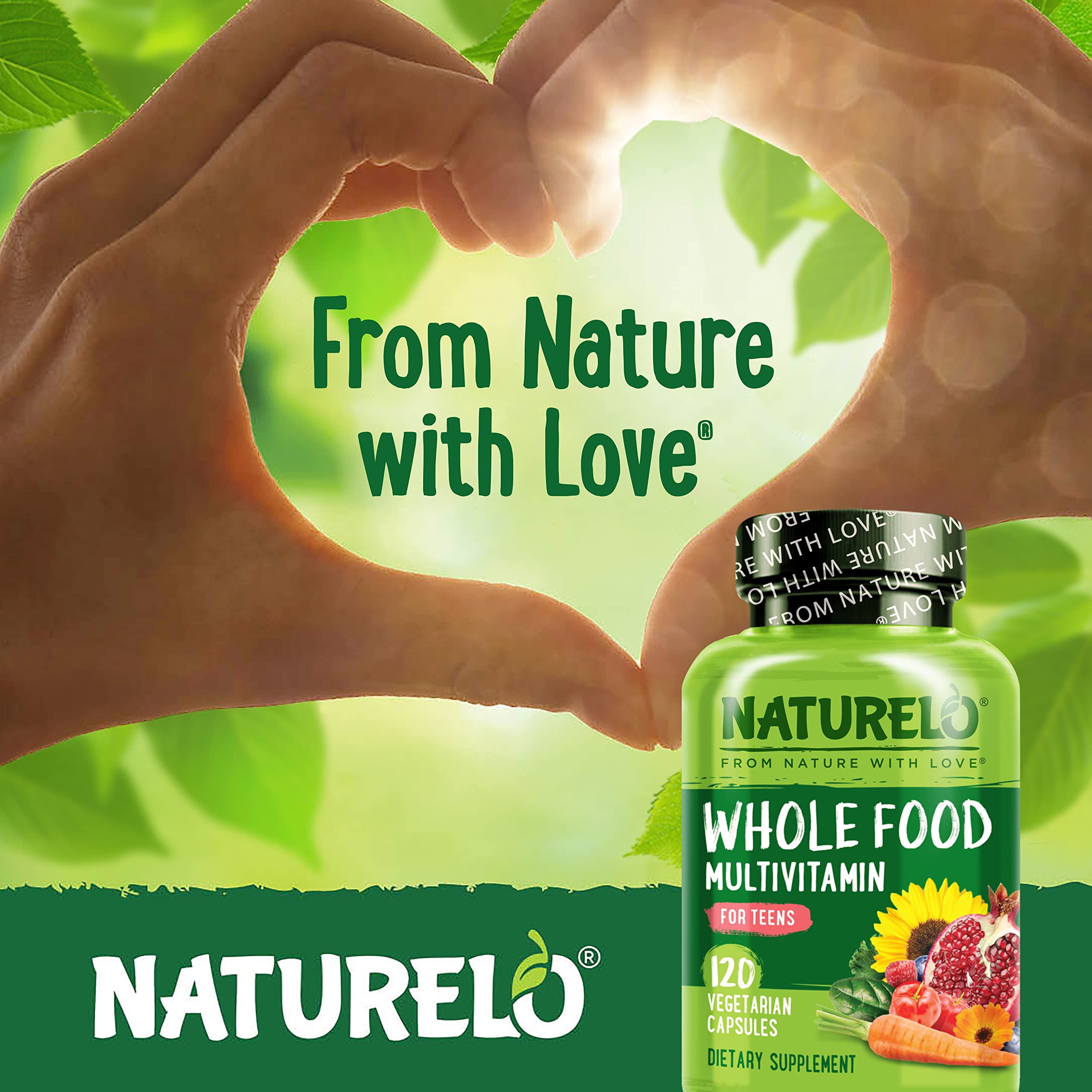 NATURELO Teen Multivitamin - Whole Food Multivitamin - with Minerals for Teenage Boys & Girls - Supplement for Active Kids - Non-GMO - Vegan & Vegetarian - 120 Capsules