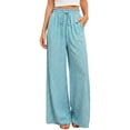 thumbnail image 2 of Palazzo Pants for Women 2026 Spring Summer Loose Fit Elastic High Waist Wide Leg Flowy Boho Beach Pants with Pockets, 2 of 4