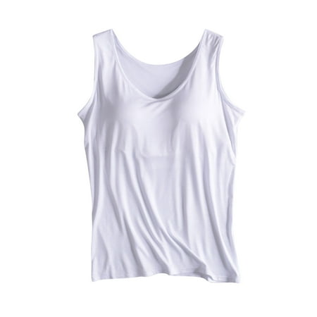 Mrat Plus Size Tank Tops Ladies Camisole with Chest Pad No Steel Rings Bottom Underwear Yoga Sports Vests Tight Tank Tops for Women S-212 White XL