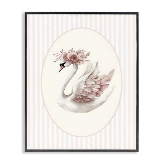 Stupell Industries Cottage Nursery Ballerina Swan Striped Black Framed Giclee Art, 11 x 14, by LSR Design Studio