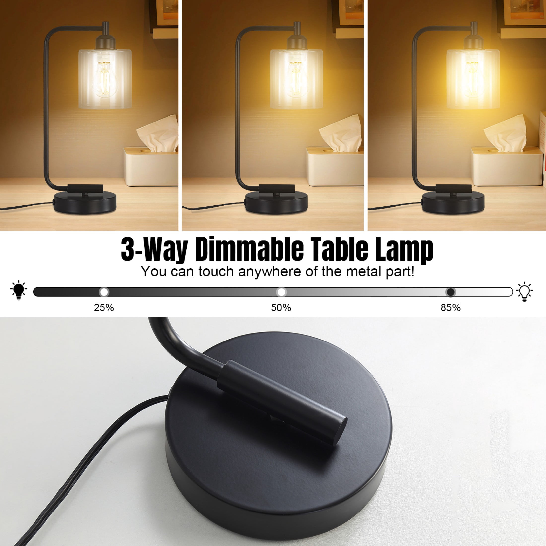 Sofucor LED Desk Lamp Touch Control Metal Desk Light  3 Brightness Levels Dimmable Home Office Desktop Lamp for Reading, Studying, Nail, College Dorm, Black，2 Packs