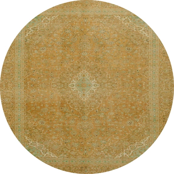 Ahgly Company Indoor Round Abstract Orange Gold Abstract Area Rugs, 3' Round