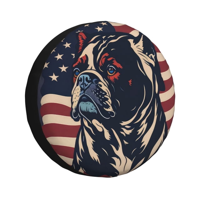 Fotbe Patriotic Bulldog Art Funda de Llanta de Repuesto con Estampado, Engrosada, Ajuste Universal para Jeep, Remolque, RV, SUV, Camión-14 inch