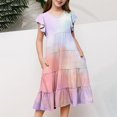 thumbnail image 1 of Milgrthf Girls Tie Dye Maxi Dress Summer Short Ruffle Sleeve Crew Neck Layered Dresses for 6-12 Years Watermelon Red, 1 of 5