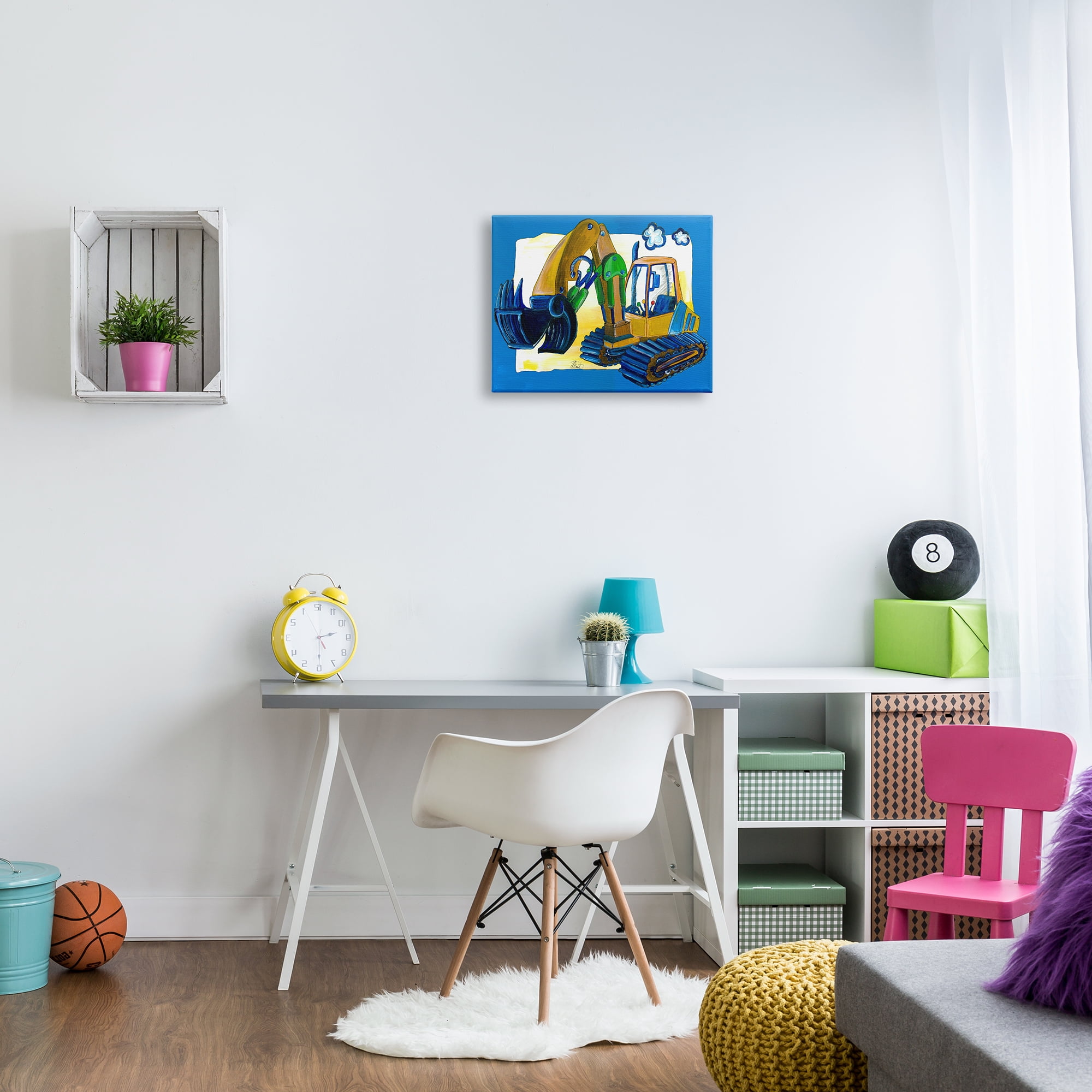 The Kids Room by Stupell Yellow Excavator with Blue Border Stretched Canvas Wall Art, 16 x 1.5 x 20