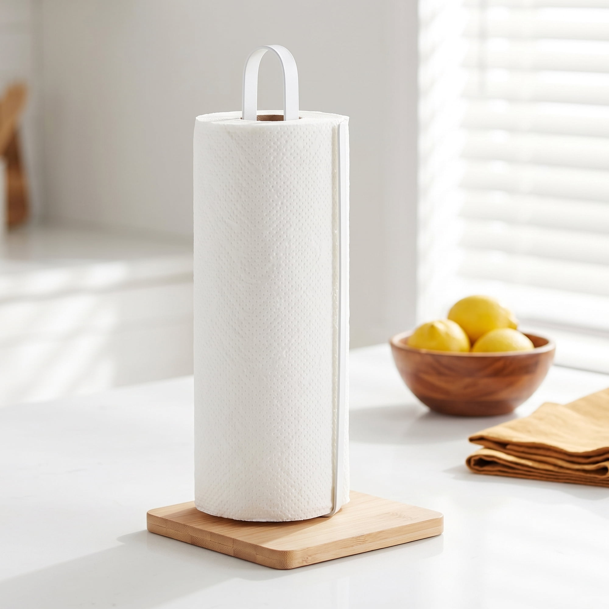Unique Bargains Paper Towel Holder Countertop Base Dispenser Metal White B 10.2x6.3inch