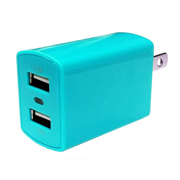 Dual USB 2.1A Travel Wall Charger Adapter - Blue