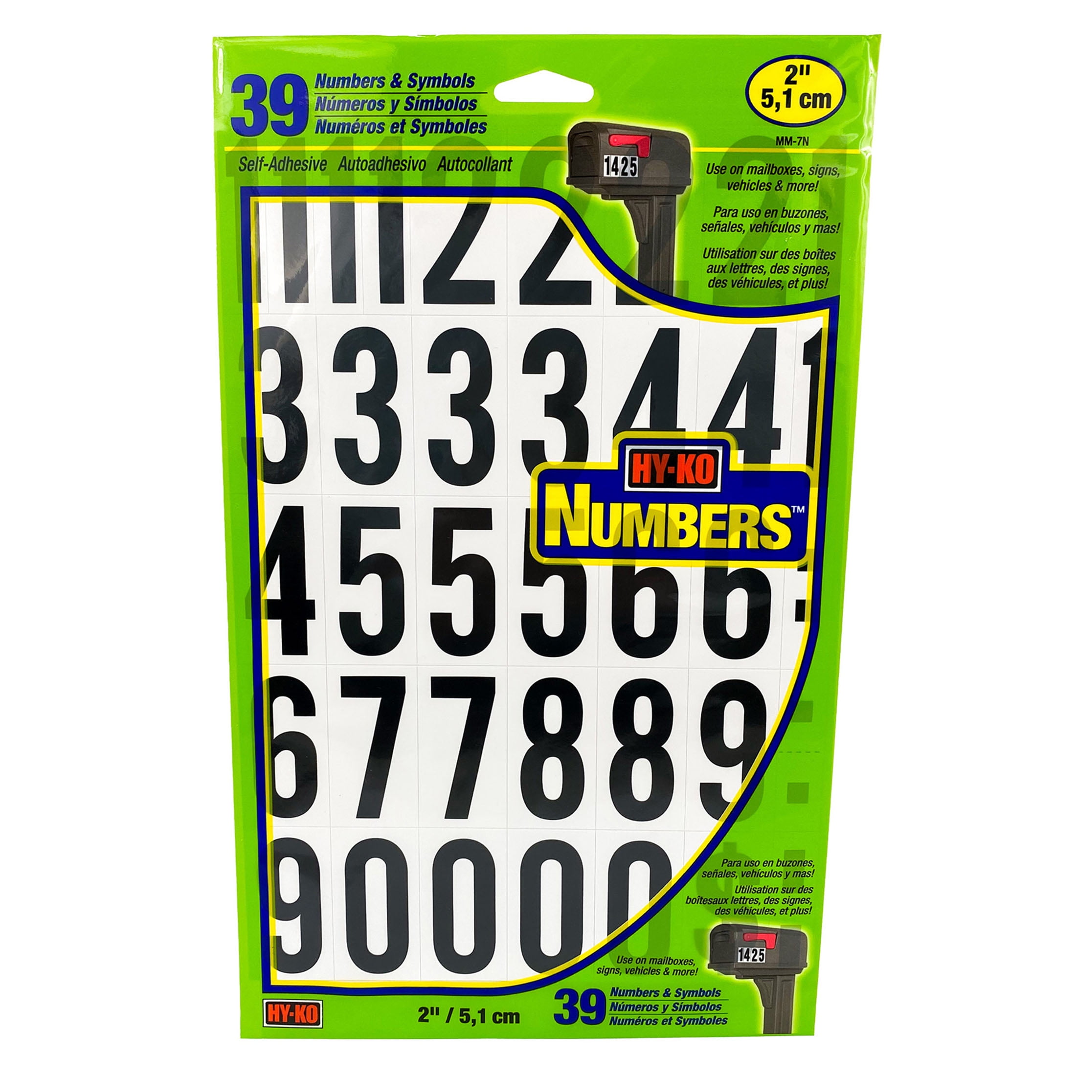 (4 pack) Hy-Ko MM-7N 2" Vinyl Self-Stick Numbers, Black on White, 39-Piece Set