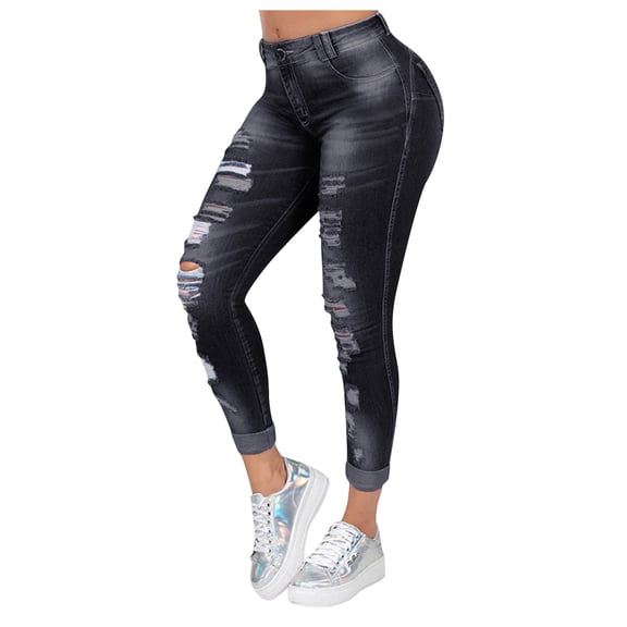 Brilliant Womens Ripped Jeans Womens Pull On Jeans Women Fashion Jeans Casual Jeans Slim Fit Female Ripped Fringe Jeans clearance clothes under $25.00