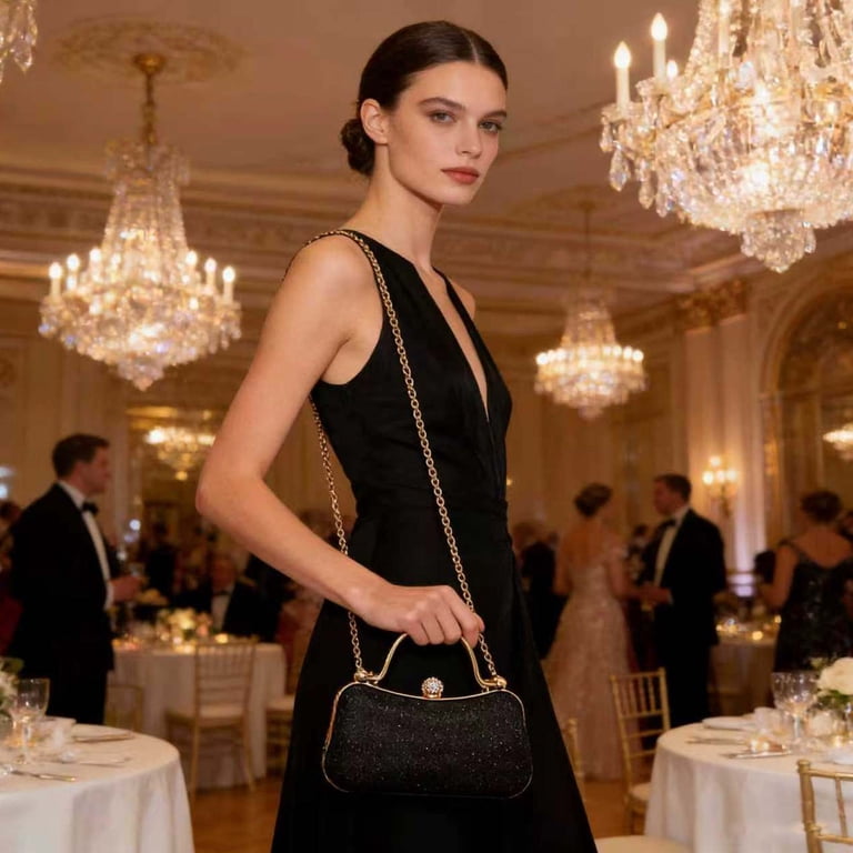 yilyih Clutch Sparkling Rhinestone Evening Handbag with Chain and Metal Handle for Formal Events, Adult Unisex, Size: One size, Black