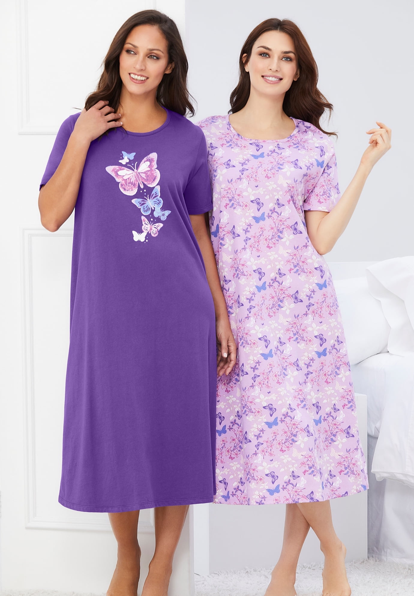 Dreams & Co. Women\'s Plus Size 2-Pack Long Sleepshirts Nightgown