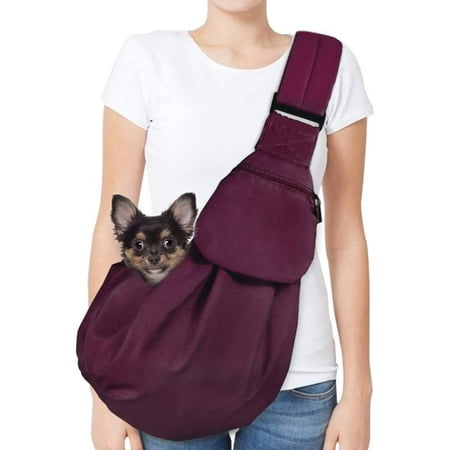 Hgudesign Dog Padded Papoose Sling  Small Pet Sling Carrier Hands Free Carry Adjustable Shoulder Strap Rrsible Tote Bag with a Pocket Safety Belt Dog Traveling Subway (5-12lbs  Green)