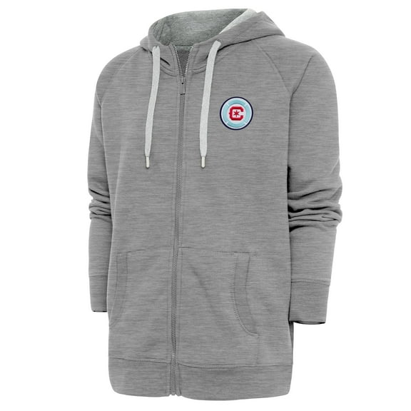 Men's Antigua Heather Gray Chicago Fire Logo Victory Full-Zip Hoodie