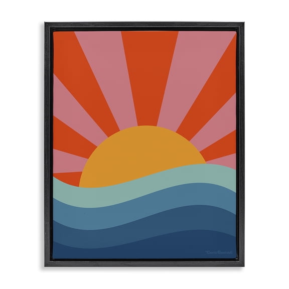 Stupell Industries Coastal Sun Rays on Sea Black Floating Frame Canvas Art, 25 x 31, by Carrie Cantwell