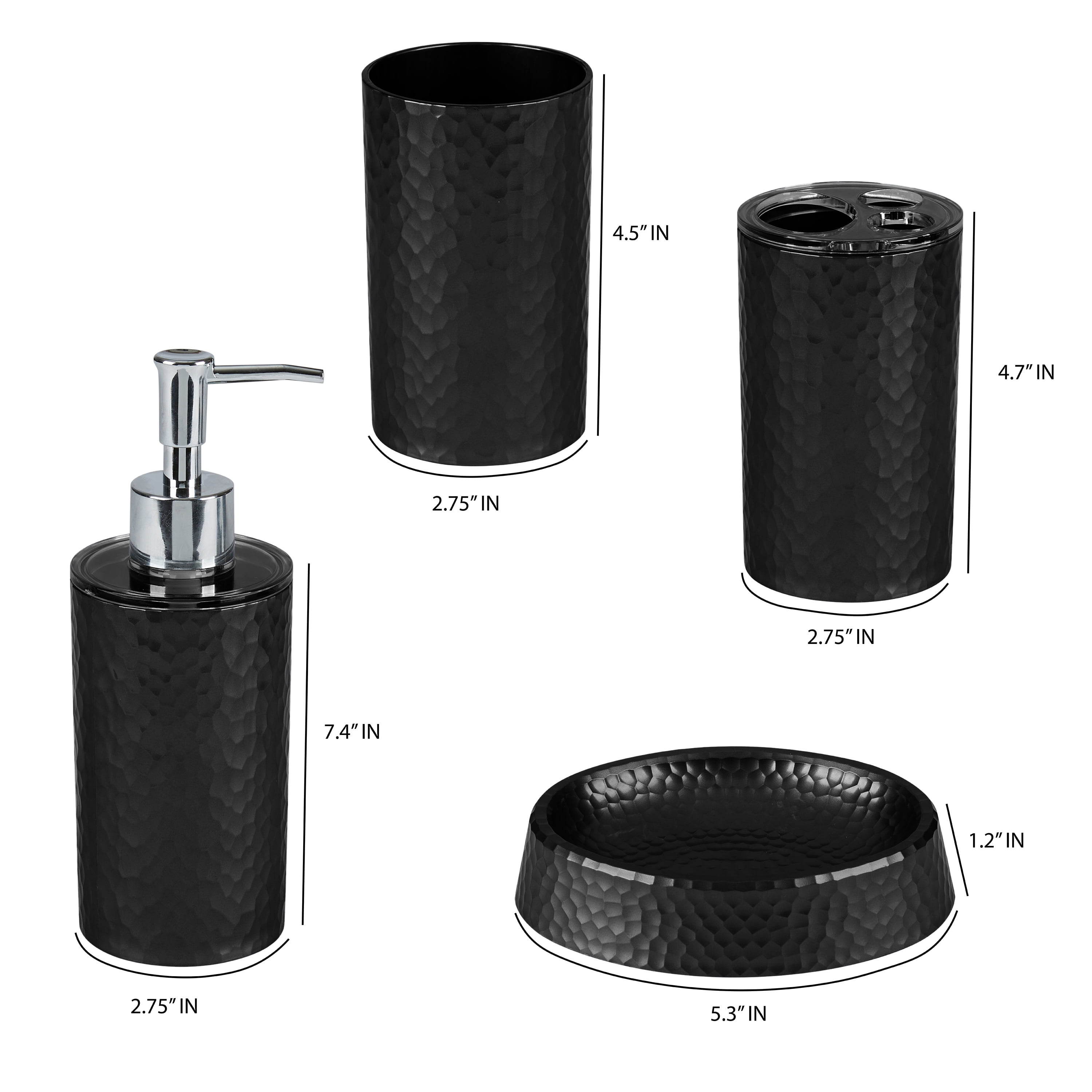 Bath Bliss Hammered Texture 4 Piece Bath Accessory Set in Black