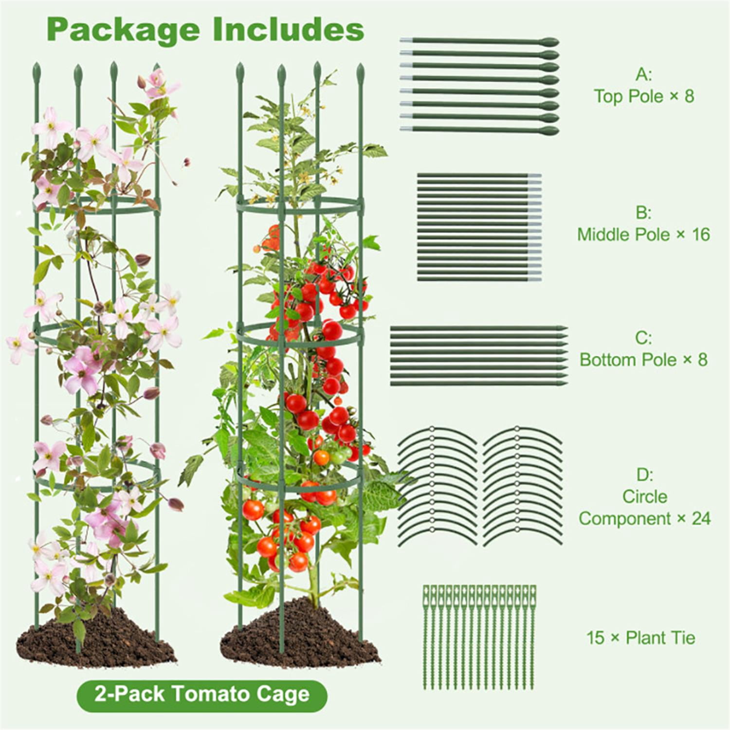Spaco 2-Pack Garden Trellis for Climbing Plants, Garden Tomato Cage with Adjustable Height, Rustproof Cucumber Trellis for Indoor & Outdoor, Green