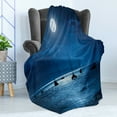 thumbnail image 4 of Ocean Soft Flannel Fleece Throw Blanket, Dramatic Photo of a Nighttime Sky Full Moon over a Calm Ocean Scene in Maui Hawaii, Cozy Plush for Indoor and Outdoor Use, 60" x 80", Navy White, by Ambesonne, 4 of 5