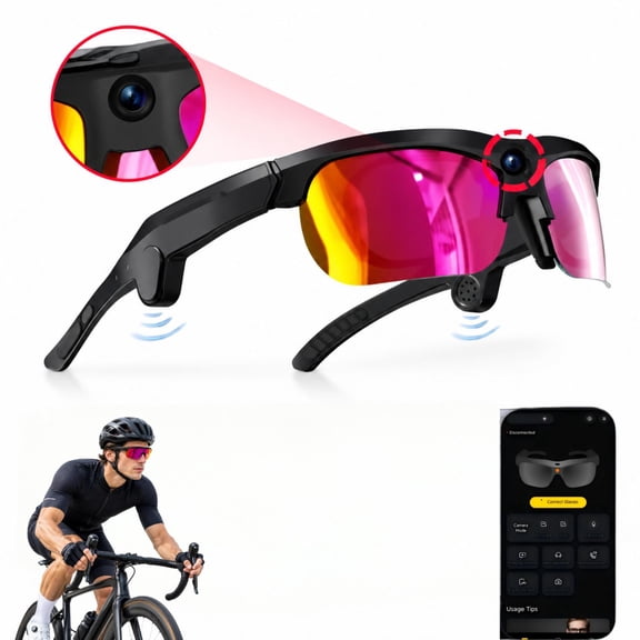 Upgraded AI Smart Cycling Glasses with 13MP Camera, 1080P/4K Video, EIS Image Stabilization, Open-Ear Bluetooth Audio, AI Voice Assistant & Real-Time Translation for Cycling, Running & Hiking