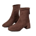 thumbnail image 5 of Women Square Toe Stretch Suede Ankle Boots, Back Zipper Block Heel Sock Booties, Elegant Mid Heel Short Boots, Fashion Dress Boots for Fall Winter Brown 8.5(41), 5 of 8