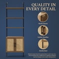 thumbnail image 6 of OAKHAM 5-Shelf Ladder Bookshelf with Rattan Cabinet, Wall Mounted Bookcases with Open Display Shelf, Special Walnut, 6 of 9