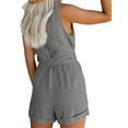 thumbnail image 2 of KOMOO Women Casual Shorts Jumpsuit V-neck Sleeveless High Waist Rompers Pockets Buttons Belt Playsuit, 2 of 7