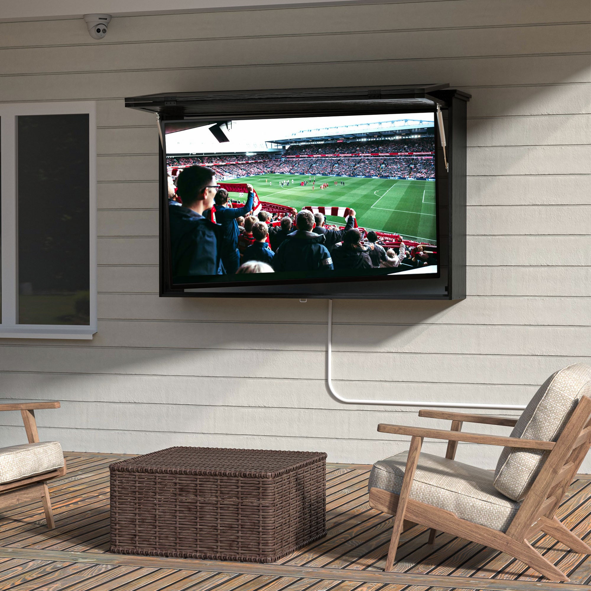 GDLF Outdoor TV Enclosure Solid Wood TV Cover 55 Inch Weatherproof with Premium Dual-Arm TV Mount