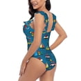 thumbnail image 4 of Disketp Cartoon Transportations PrintWomen's Ruffled One Piece Swimsuit V Neck-Small, 4 of 8