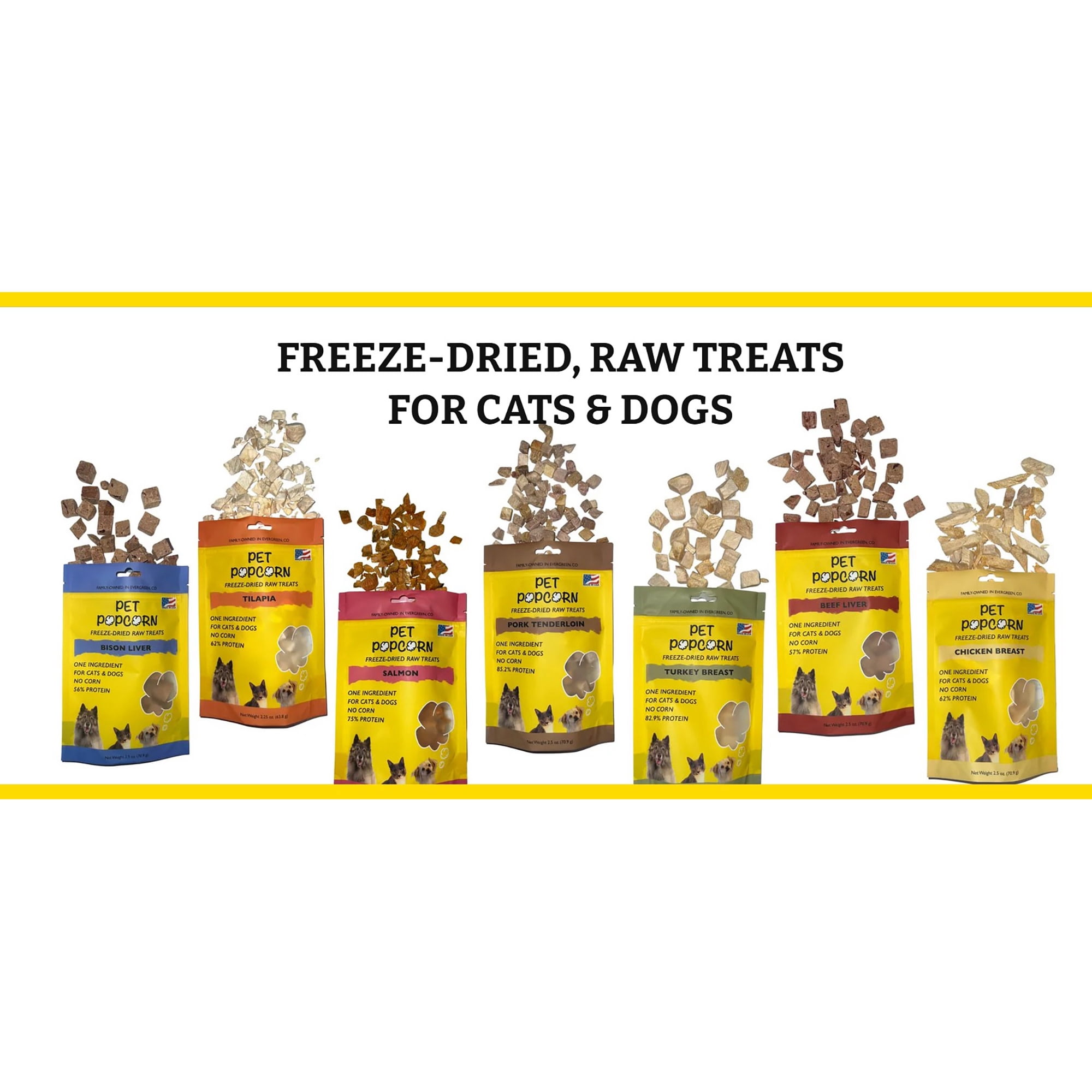 Pet Popcorn: Freeze-Dried Raw Treats - Pork Tenderloin - 2.5oz Bag, Dog & Cat Snacks, Single Ingredient, Natural, Pet Food Topper, Protein‑Packed Meat