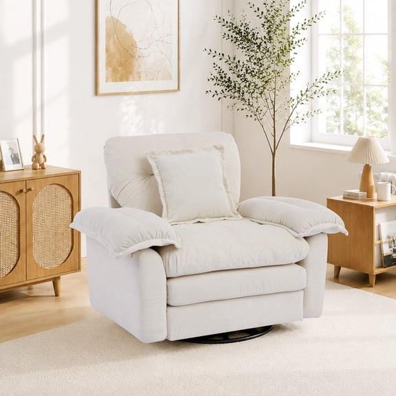 48.43" Wide Chenille Oversized Accent Chair with Pillow - Modern Mid-Century Upholstered Lounge Reading Chair, Comfy Single Sofa for Living Room