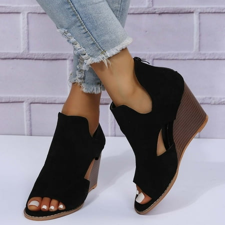 

Dpityserensio Women Sandals Clearance Women s Fashion Peep Toe Booties Back Zipper Fish Mouth 8CM Wedges Shoes Dress Sandals Summer Black 9.5(43)