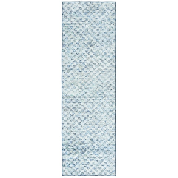 SAFAVIEH Malibu Lorenzo Geometric Polyester Machine Washable Runner Rug, Grey/Aqua, 2'6" x 8'