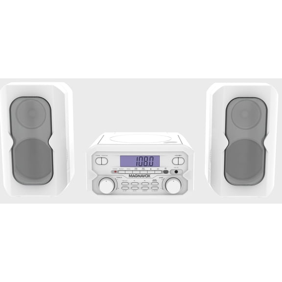 Magnavox Bluetooth 3-in-1 CD Shelf System with FM Stereo, Compact CD Player with Bluetooth Streaming, Aux Input, LCD Display, White