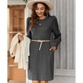 thumbnail image 2 of SWSMCLT Women's Long Sleeve Dresses Fall Warm Dinner Casual Winter Vacation Fall Puff Sleeve Cute Ruched Stretchy Fitted Grey X-Large, 2 of 4