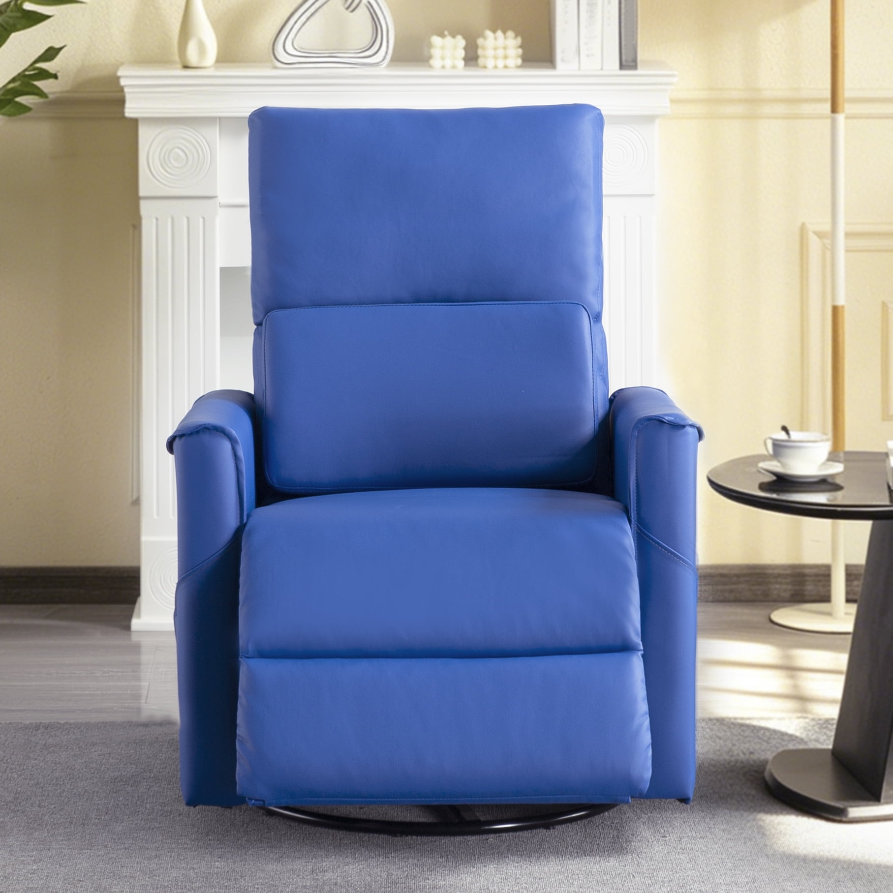 Gewnee 29.13"Power Rocking Recliner Chair,360°Swivel Recliner Chair with USB & Type-C Ports,Adjustable Reclining Positions,PU Swivel Recliner for Living Room,Office,Bedroom.Blue