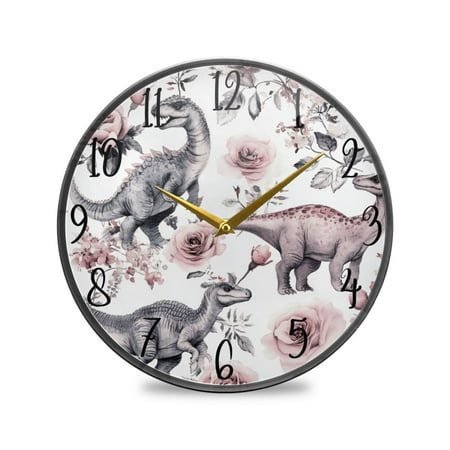 WOBOGO Dinosaur Rose Chart Acrylic Wall Clock Battery Operated 11.9in Silent No Tick Bedroom Living Room Office Classroom Decoration