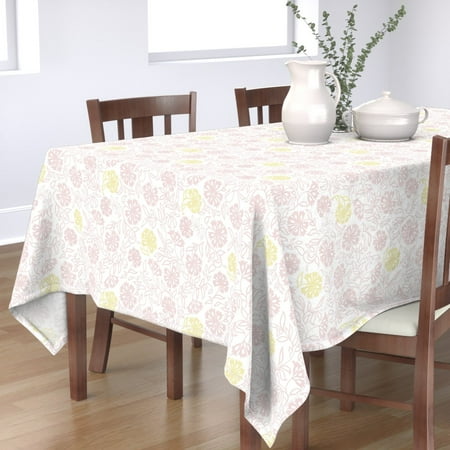 

Cotton Sateen Tablecloth 90 Square - Flowers Leaves Floral Spring Woodblock Garden Print Custom Table Linens by Spoonflower