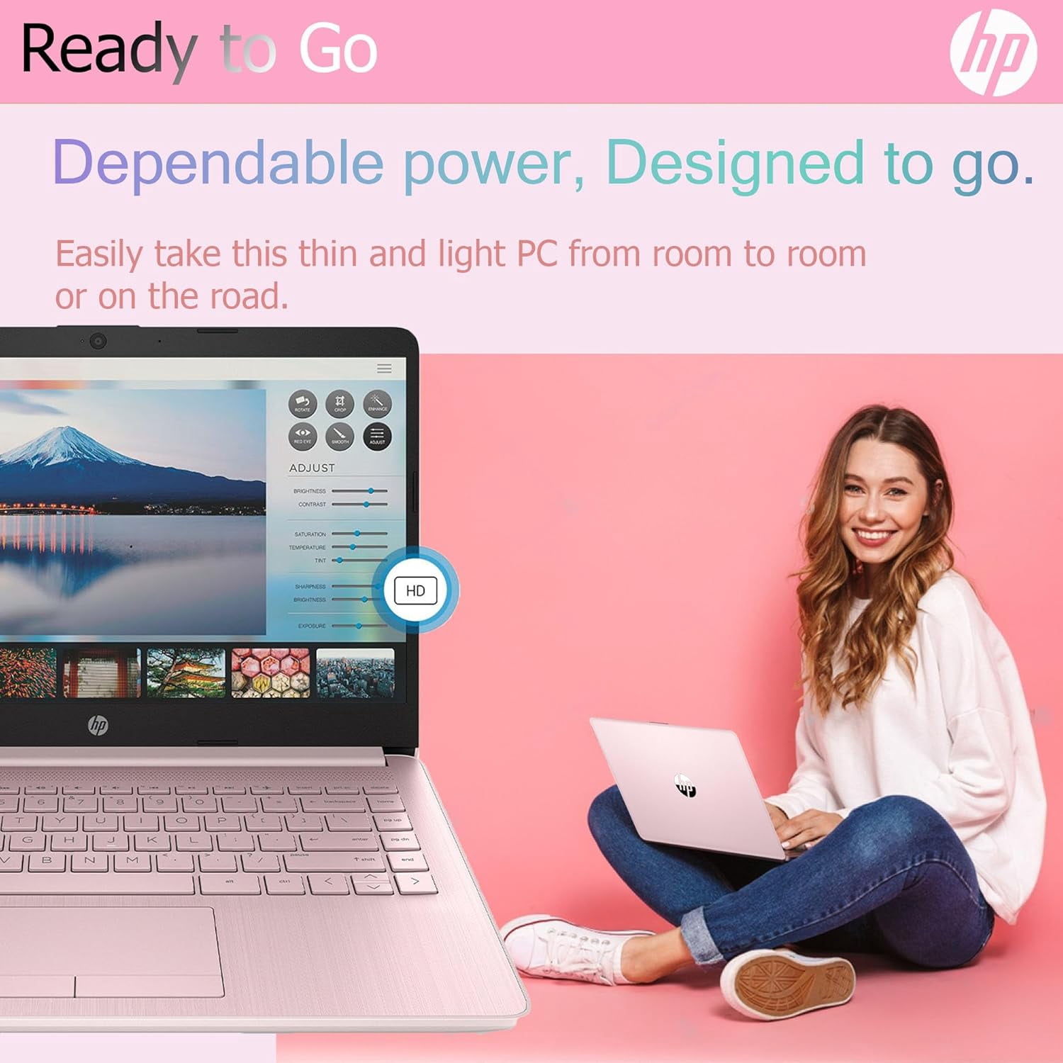 HP Ultralight 14 inch Laptop with Intel 4-Core Processor • with Microsoft 365 and Wireless Earbuds • 8GB RAM • 128GB SSD& 128GB Onboard & 1TB Cloud Storage • HD Display • Pink • Windows 11