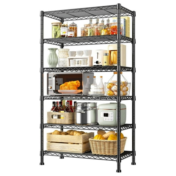 6-Tier Storage Shelves Metal Shelving for Storage Load 1000 LBS,Wire Shelves Heavy Duty Shelving Unit Adjustable Pantry Shelf Bathroom Kitchen Garage 24" W x 14" D x 71" H, Black