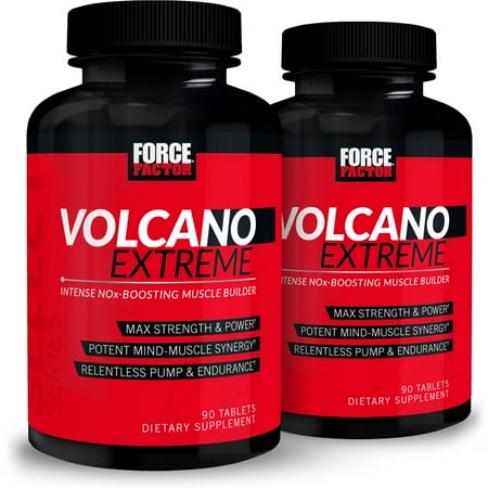 (2 pack) (2 pack) Force Factor VolcaNO Extreme Pre Workout Nitric Oxide Booster Muscle Builder with Arginine, L Citrulline, Creatine HCl, 90 Ct.